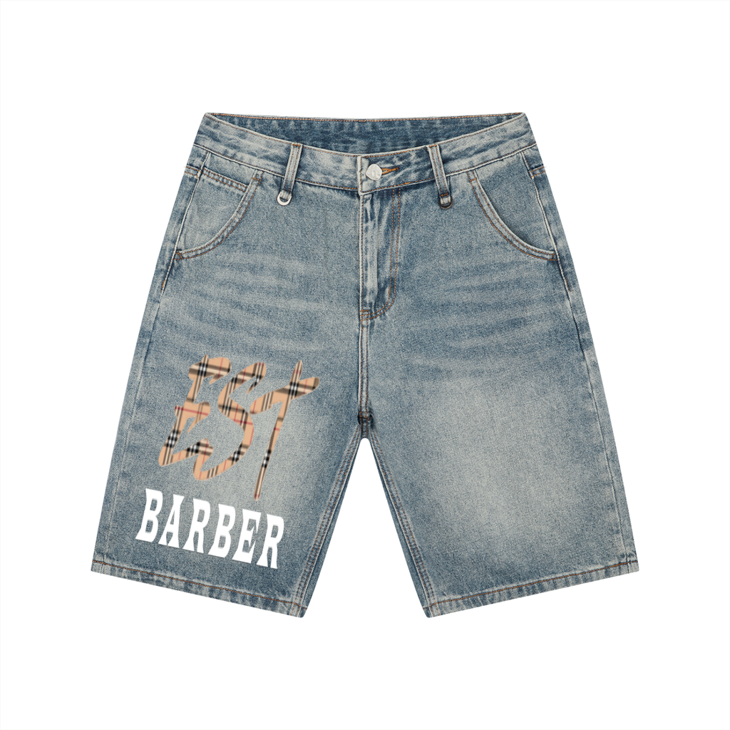 Men's Vintage Wash EST BARBER work Denim Shorts